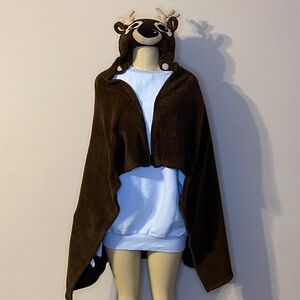 Comfy Critters Brown Reindeer Hooded Blanket Cape